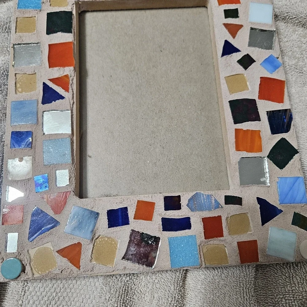 Handcrafted Mosaic Glass Tile Picture Frame - Multi-Color Bohemian Wall Decor...